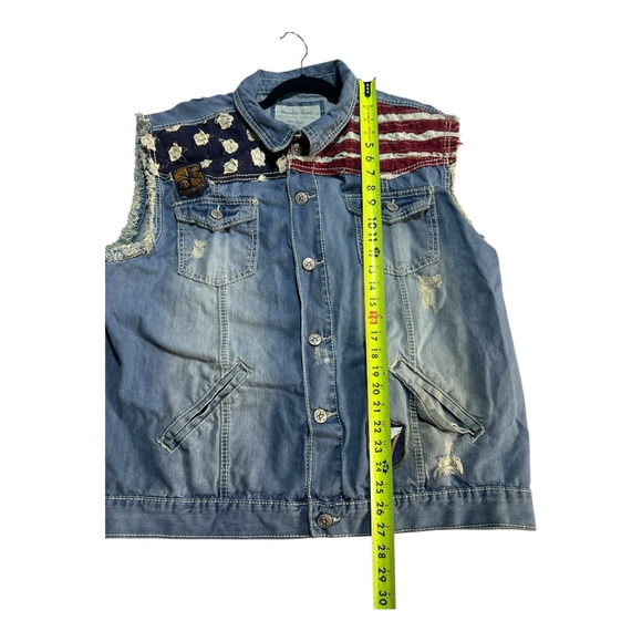 Smoke Rise Mens Distressed Vest Red White Blue Flag Stars Trucker Americana 3XL - Picture 2 of 5